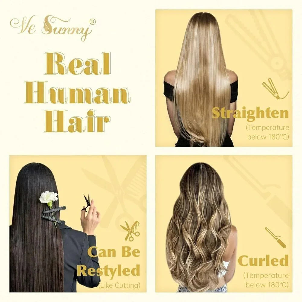 Clip in Hair Extensions Platinum Blonde Human Hair Clip in Extensions Straight H